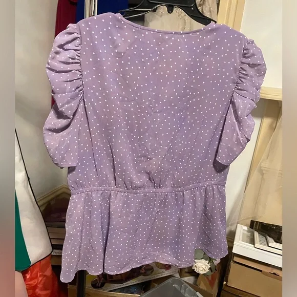 Lavender Polka Dot Peplum Top - Picture 6 of 6